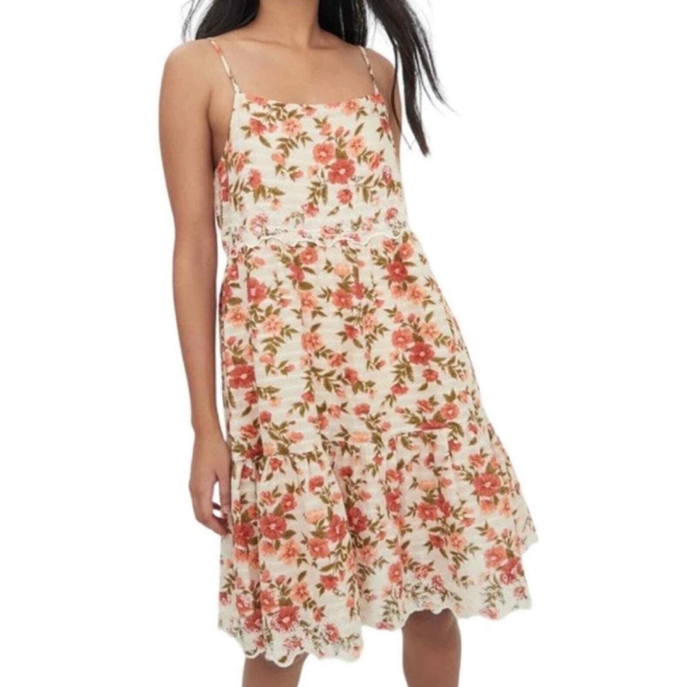American Eagle Floral Embroidered Boho Baby Doll Dress Peach/Nude Small